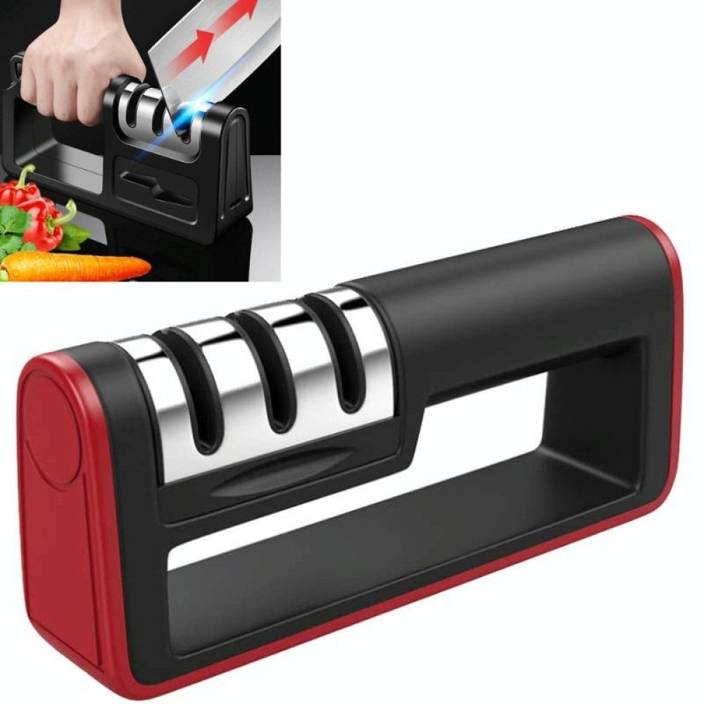 Three-Stage Kitchen Sharpener Multi-Function Kitchen Knife Sharpening Stone, Specification:Ordinary Cutter Head, Color:Red+Black
