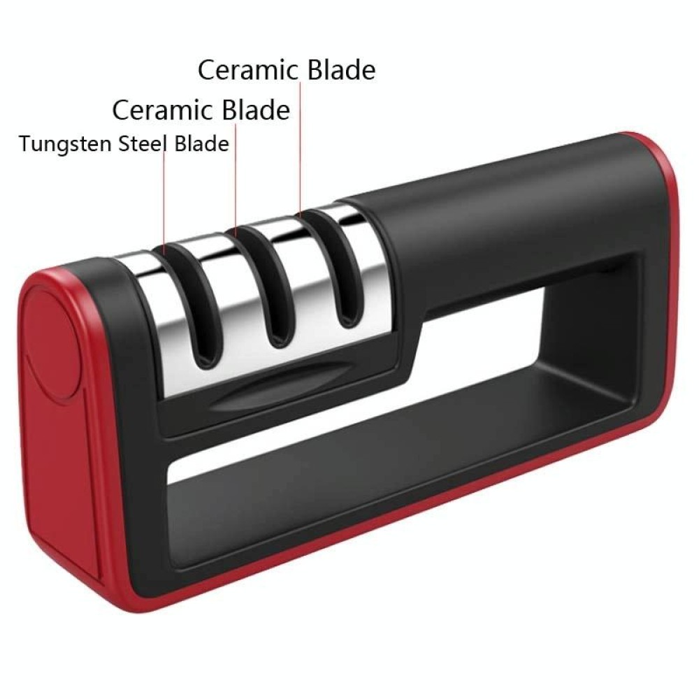 Three-Stage Kitchen Sharpener Multi-Function Kitchen Knife Sharpening Stone, Specification:Ordinary Cutter Head, Color:Red+Black