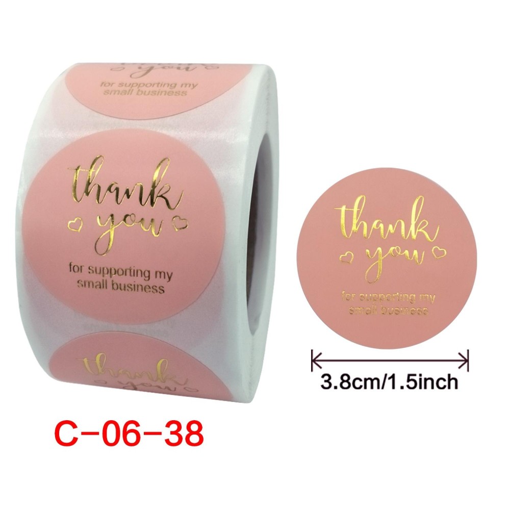 Roll Pink Hot Stamping Thank You Sticker Self-Adhesive Film Sticker  Envelope/Holiday Gift Decoration, Size: 3.8CM/1.5inch(C-06-38)