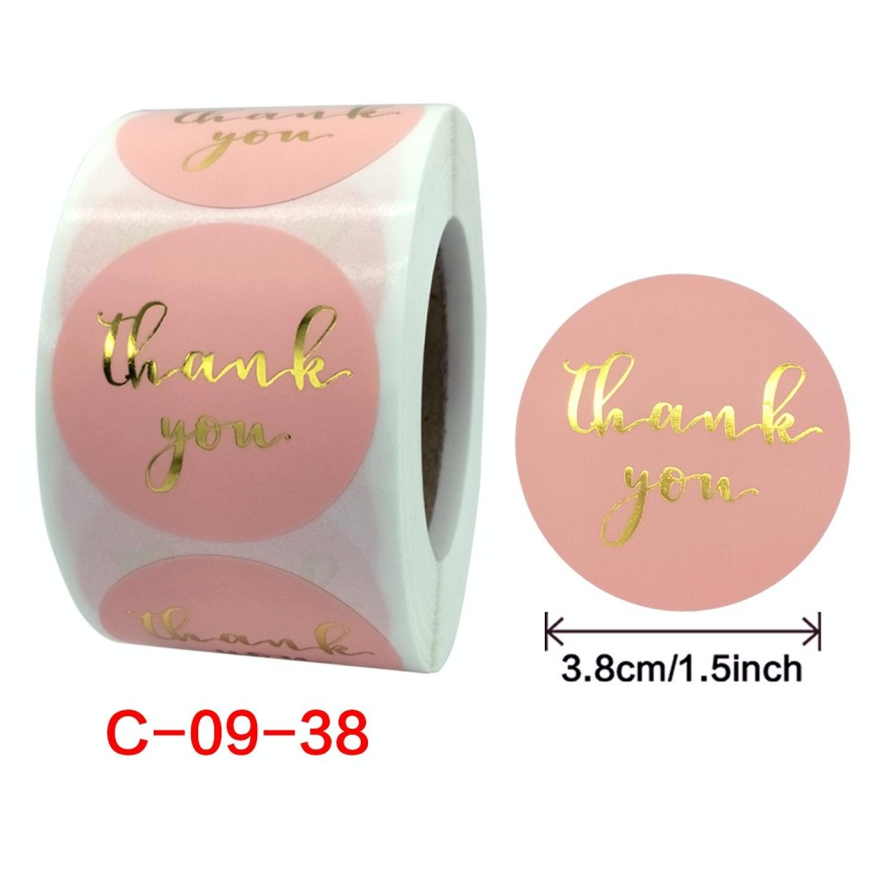 Roll Pink Hot Stamping Thank You Sticker Self-Adhesive Film Sticker  Envelope/Holiday Gift Decoration, Size: 3.8CM/1.5inch(C-09-38)