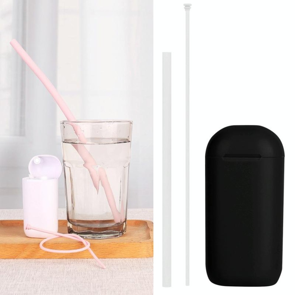 Portable Foldable Collapsible Reusable Silicone Drinking Straw Outdoor Household Drinking Tool, Straw Size: 230x8mm, Sytle:Straight Straw(Black)