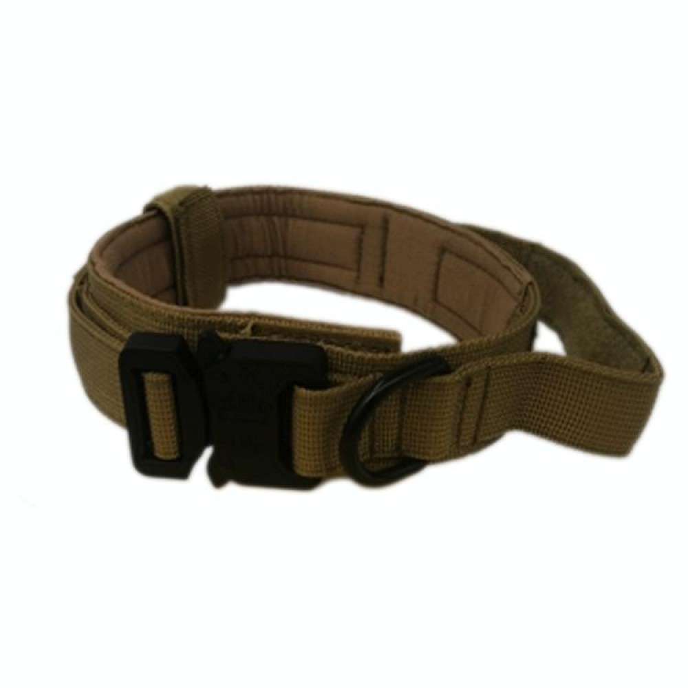 Nylon Thickened Large And Medium-Sized Dog Traction Collar Pet Collar, Size:M(Khaki+Black Button)