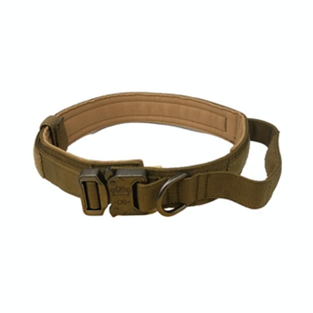 Nylon Thickened Large And Medium-Sized Dog Traction Collar Pet Collar, Size:L(Khaki+Light Button)