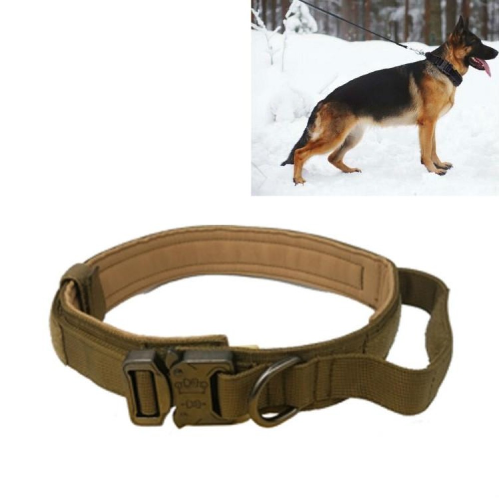 Nylon Thickened Large And Medium-Sized Dog Traction Collar Pet Collar, Size:XL(Khaki+Light Button)