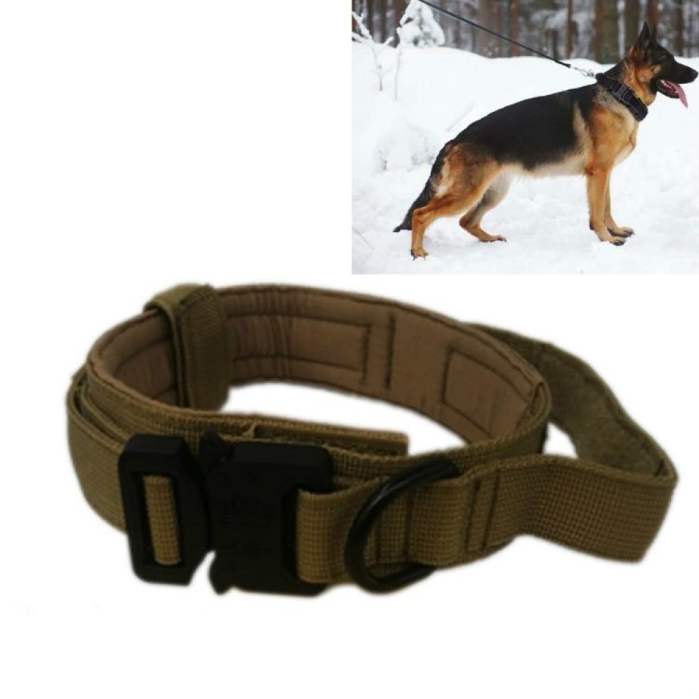 Nylon Thickened Large And Medium-Sized Dog Traction Collar Pet Collar, Size:XL(Khaki+Black Button)
