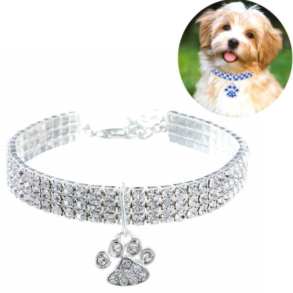 Pet Collar Diamond Elastic Cat And Dog Necklace Jewelry, Size:S(White)
