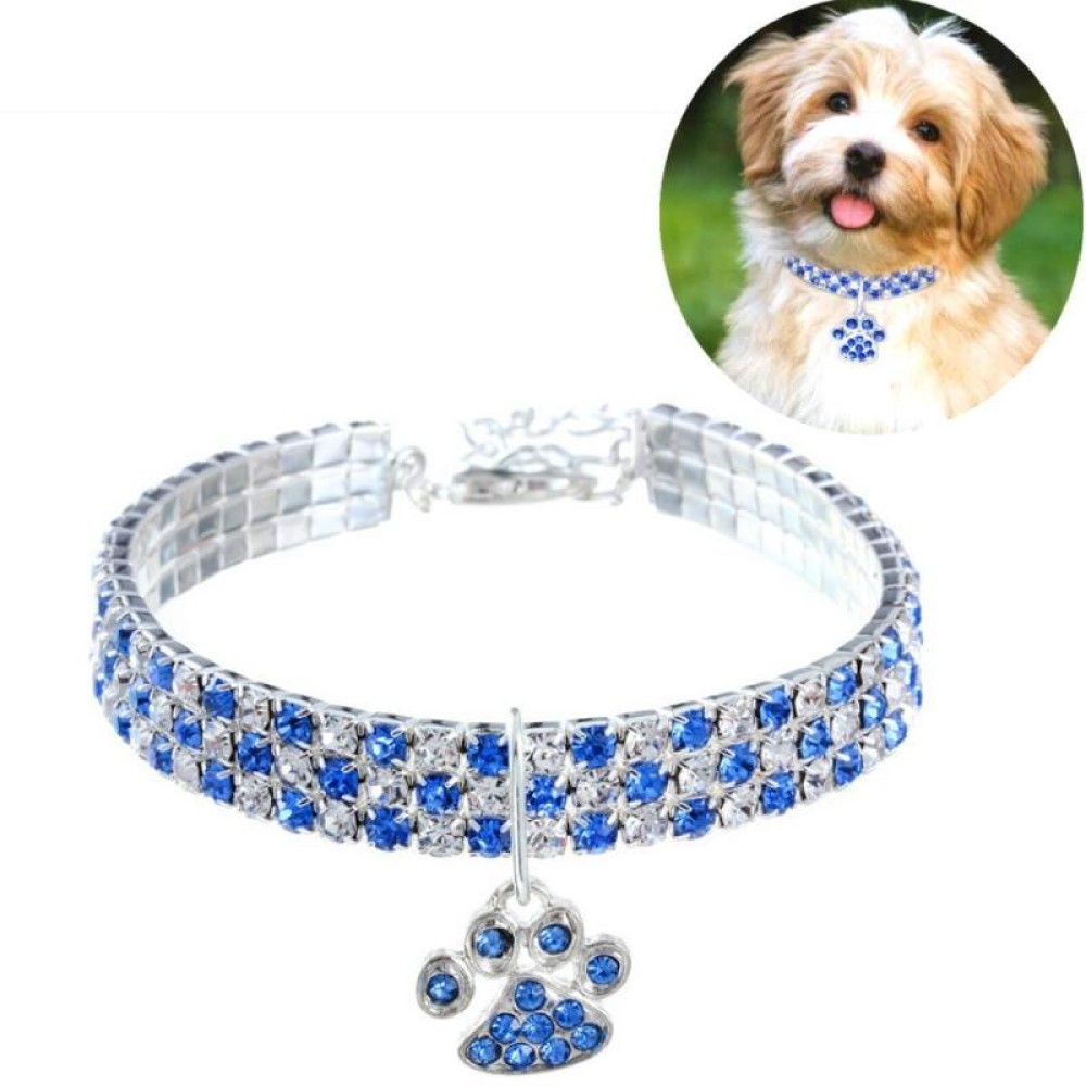 Pet Collar Diamond Elastic Cat And Dog Necklace Jewelry, Size:S(Blue White)