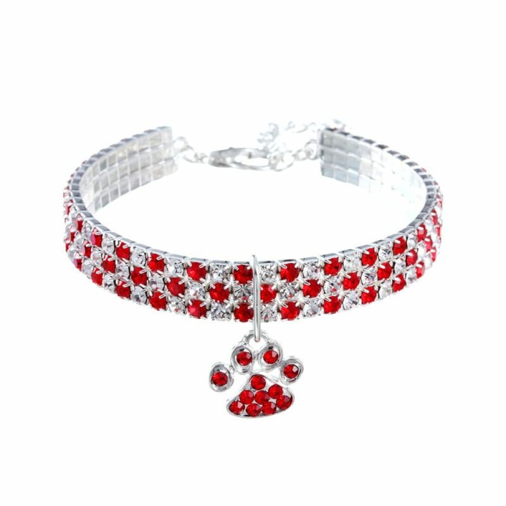 Pet Collar Diamond Elastic Cat And Dog Necklace Jewelry, Size:S(Red White)