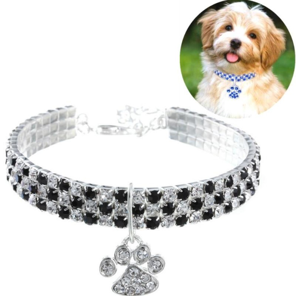Pet Collar Diamond Elastic Cat And Dog Necklace Jewelry, Size:S(Black White)