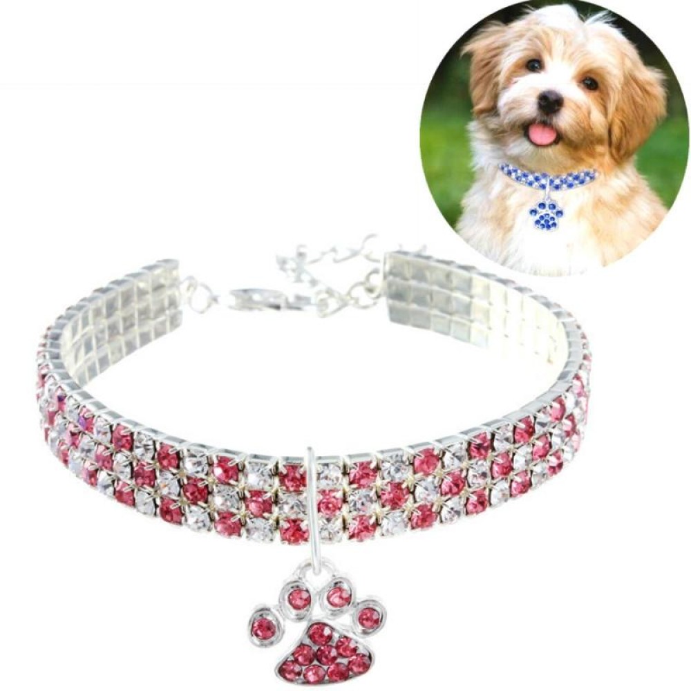 Pet Collar Diamond Elastic Cat And Dog Necklace Jewelry, Size:M(Pink White)