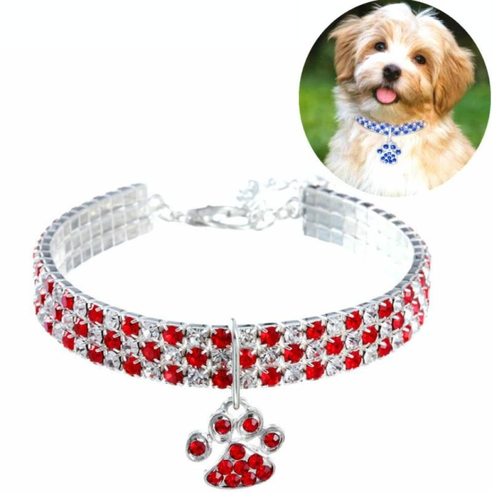 Pet Collar Diamond Elastic Cat And Dog Necklace Jewelry, Size:M(Red White)