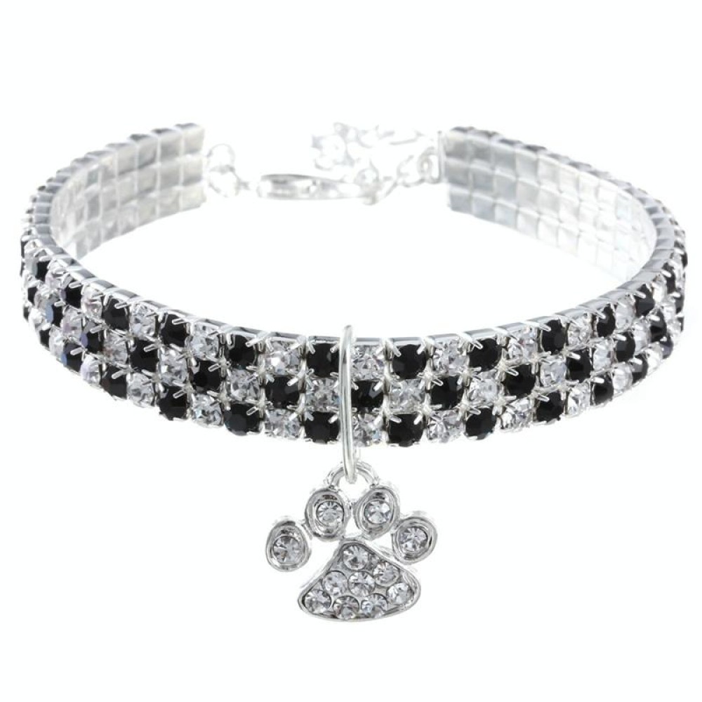 Pet Collar Diamond Elastic Cat And Dog Necklace Jewelry, Size:M(Black White)