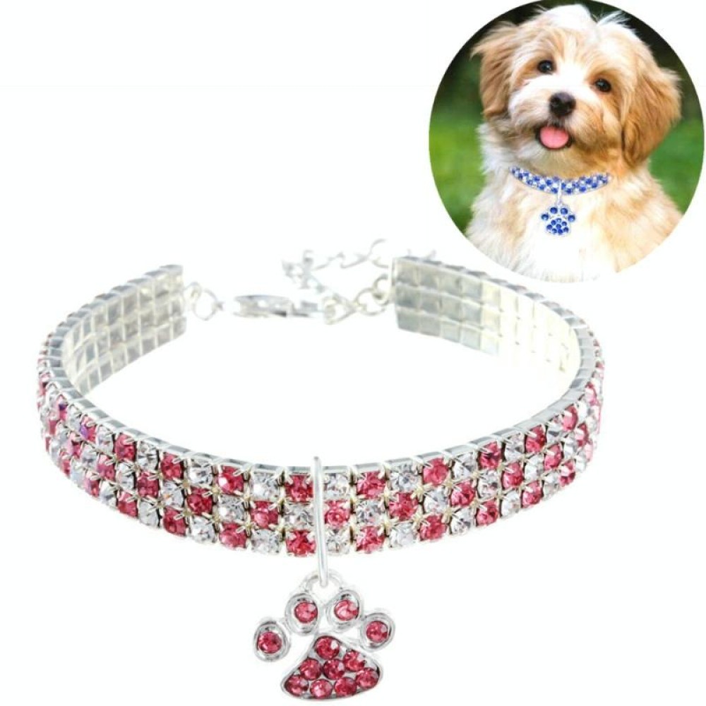 Pet Collar Diamond Elastic Cat And Dog Necklace Jewelry, Size:L(Pink White)