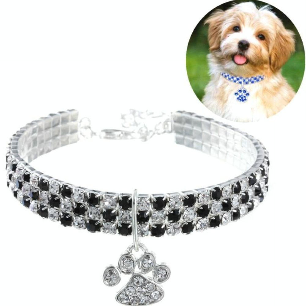 Pet Collar Diamond Elastic Cat And Dog Necklace Jewelry, Size:L(Black White)