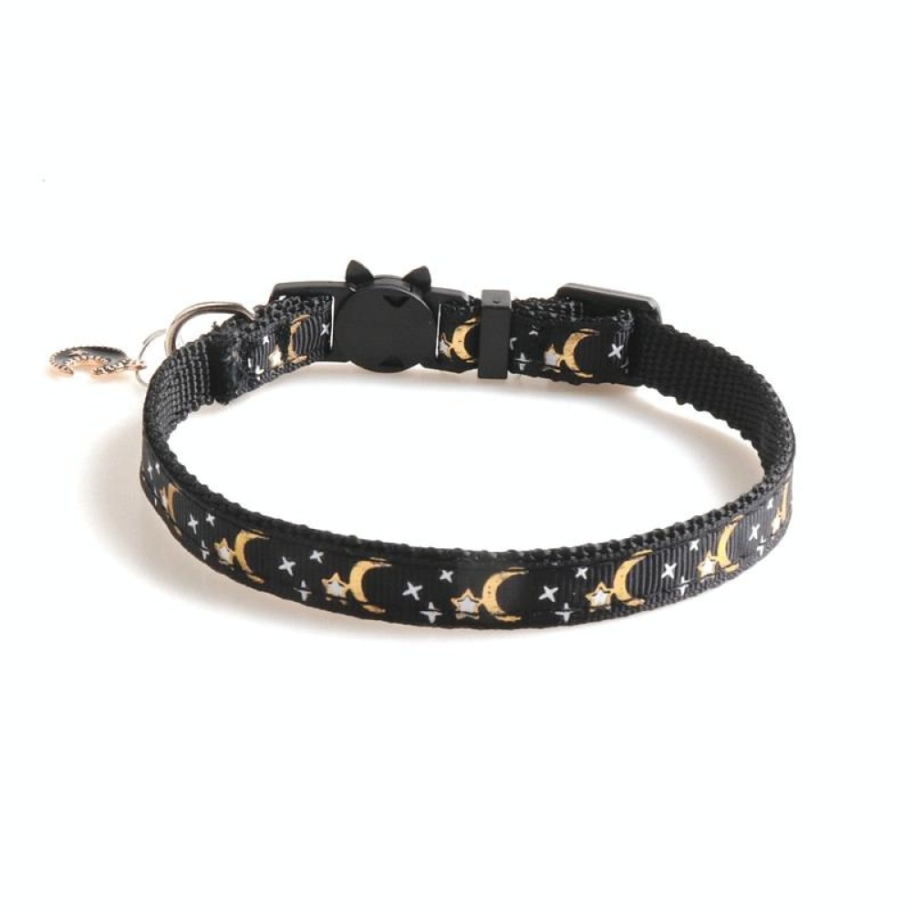 Pet Collar Webbing Cat Collar Star Moon with Pendant, Size:1x28cm(Black)