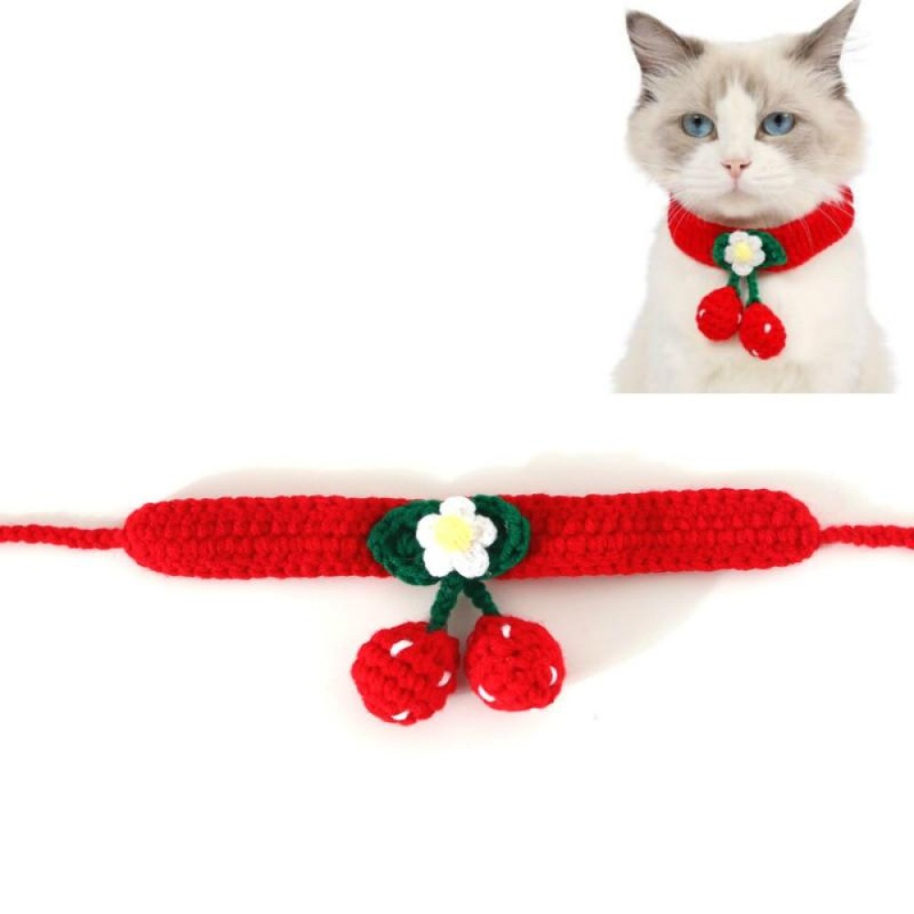 Pet Handmade Knitted Wool Cherry Cat Dog Collar Bib Adjustable Necklace, Specification: S 20-25cm(Red)