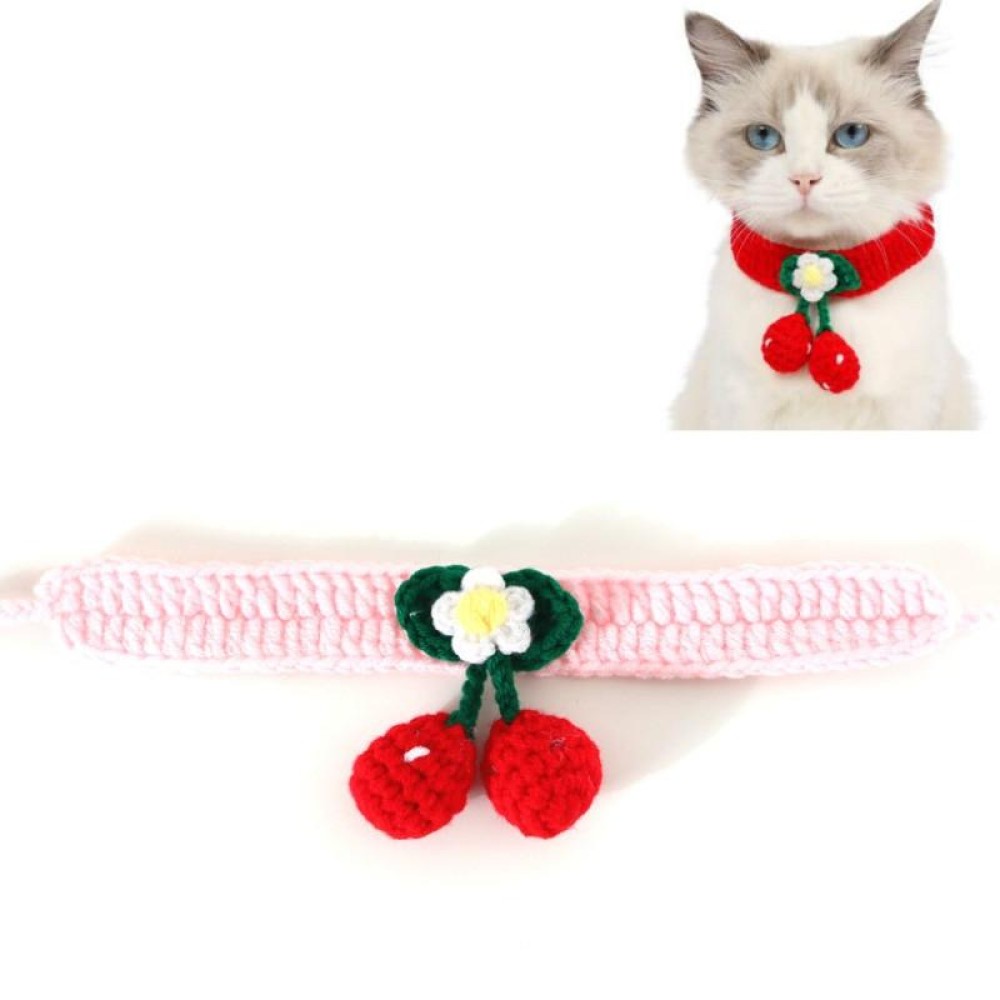 Pet Handmade Knitted Wool Cherry Cat Dog Collar Bib Adjustable Necklace, Specification: S 20-25cm(Pink)