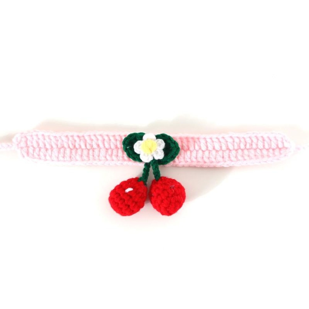 Pet Handmade Knitted Wool Cherry Cat Dog Collar Bib Adjustable Necklace, Specification: S 20-25cm(Pink)