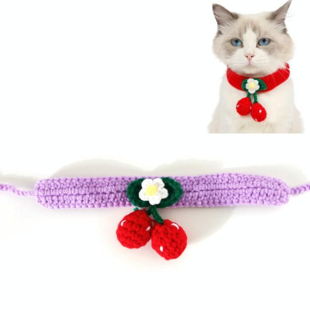 Pet Handmade Knitted Wool Cherry Cat Dog Collar Bib Adjustable Necklace, Specification: S 20-25cm(Purple)