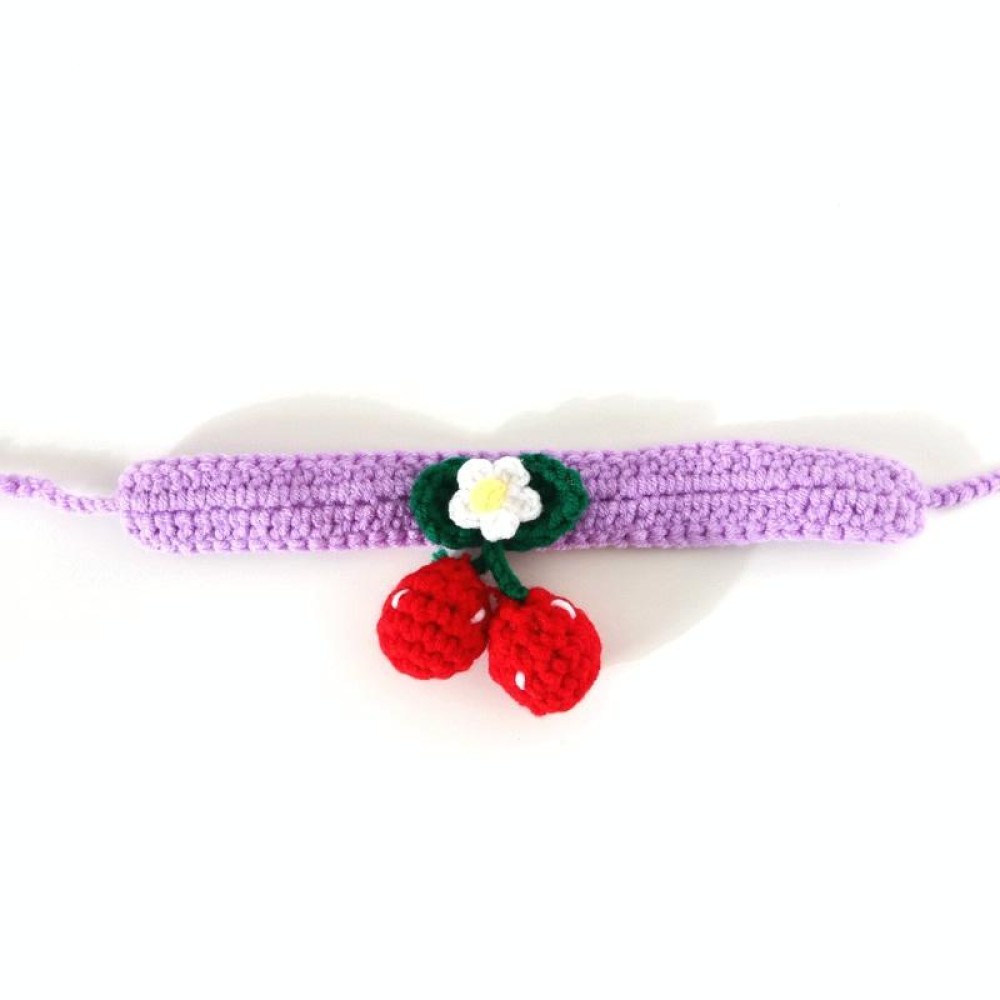 Pet Handmade Knitted Wool Cherry Cat Dog Collar Bib Adjustable Necklace, Specification: S 20-25cm(Purple)