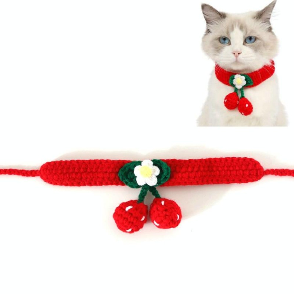 Pet Handmade Knitted Wool Cherry Cat Dog Collar Bib Adjustable Necklace, Specification: M 25-30cm(Red)