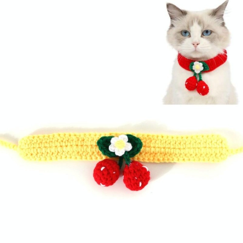 Pet Handmade Knitted Wool Cherry Cat Dog Collar Bib Adjustable Necklace, Specification: M 25-30cm(Yellow)