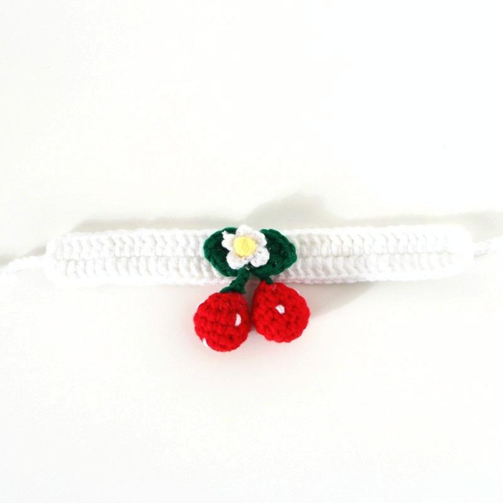 Pet Handmade Knitted Wool Cherry Cat Dog Collar Bib Adjustable Necklace, Specification: M 25-30cm(White)
