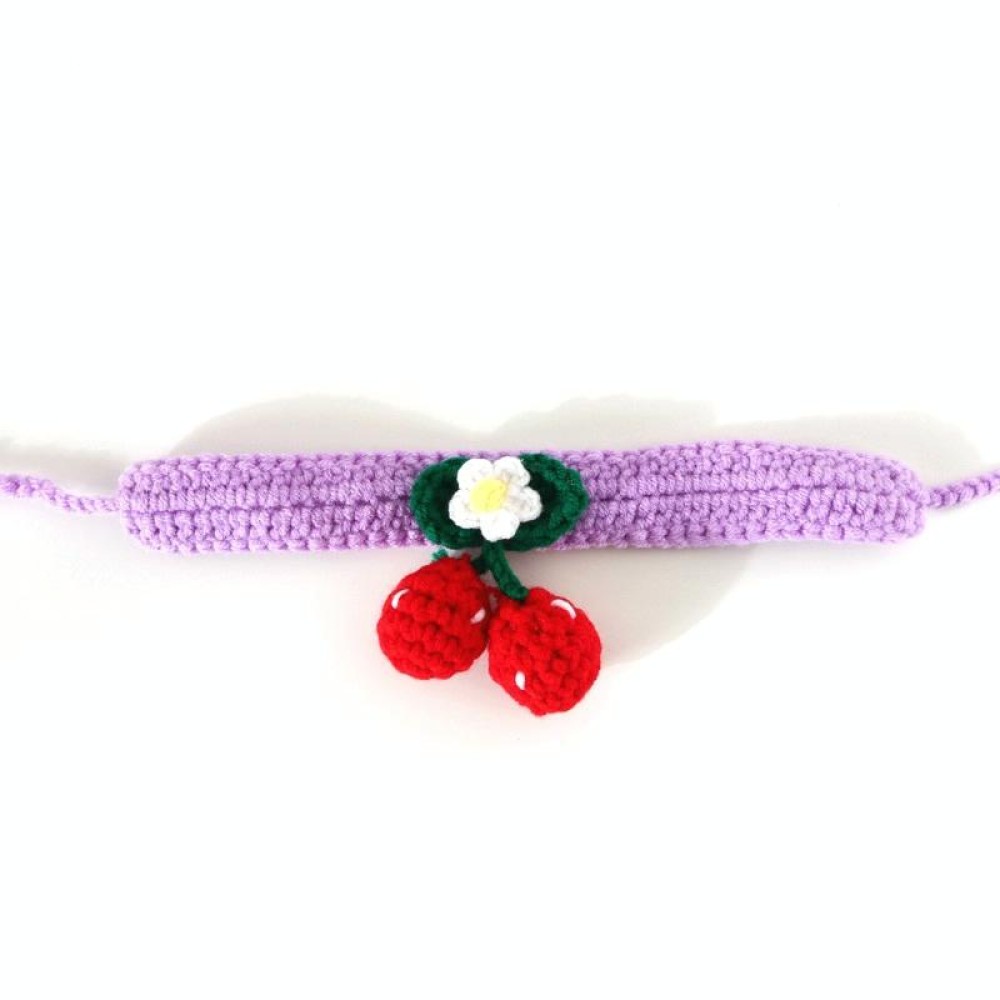 Pet Handmade Knitted Wool Cherry Cat Dog Collar Bib Adjustable Necklace, Specification: M 25-30cm(Purple)