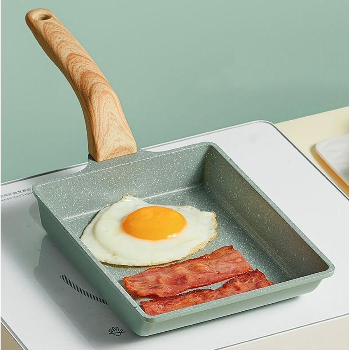 Tamagoyaki Mini Nonstick Pan Flat-Bottomed Breakfast Pan, Style:Long-shaped(Green)