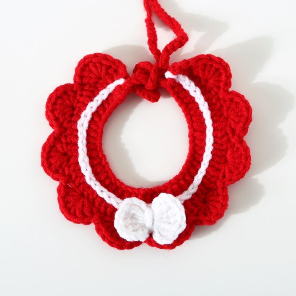 Handmade Woolen Knitting Adjustable Flower Bow Knot Cat Dog Bib Accessories Collar, Size:S 20-28cm(Red)