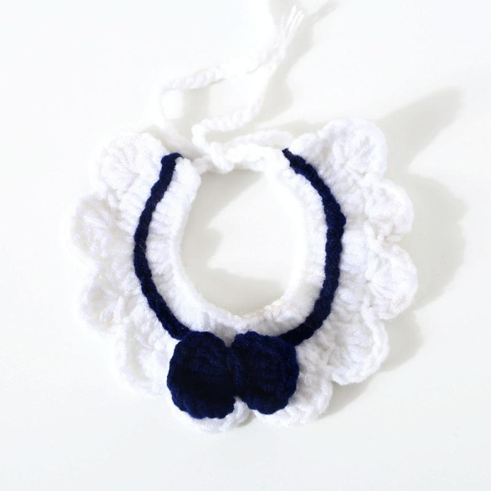 Handmade Woolen Knitting Adjustable Flower Bow Knot Cat Dog Bib Accessories Collar, Size:S 20-28cm(White)