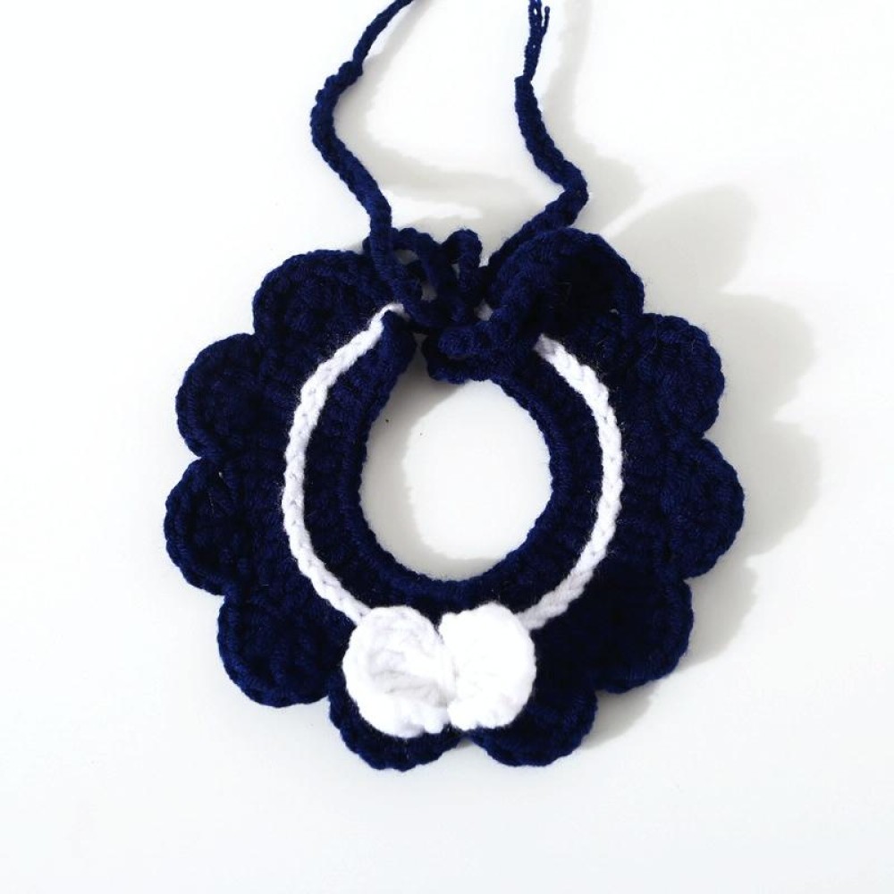 Handmade Woolen Knitting Adjustable Flower Bow Knot Cat Dog Bib Accessories Collar, Size:S 20-28cm(Navy Blue)