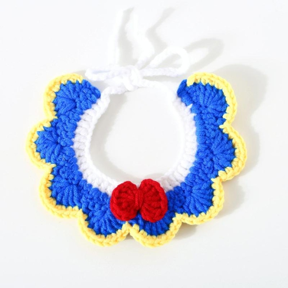 Handmade Woolen Knitting Adjustable Flower Bow Knot Cat Dog Bib Accessories Collar, Size:S 20-28cm(Blue)