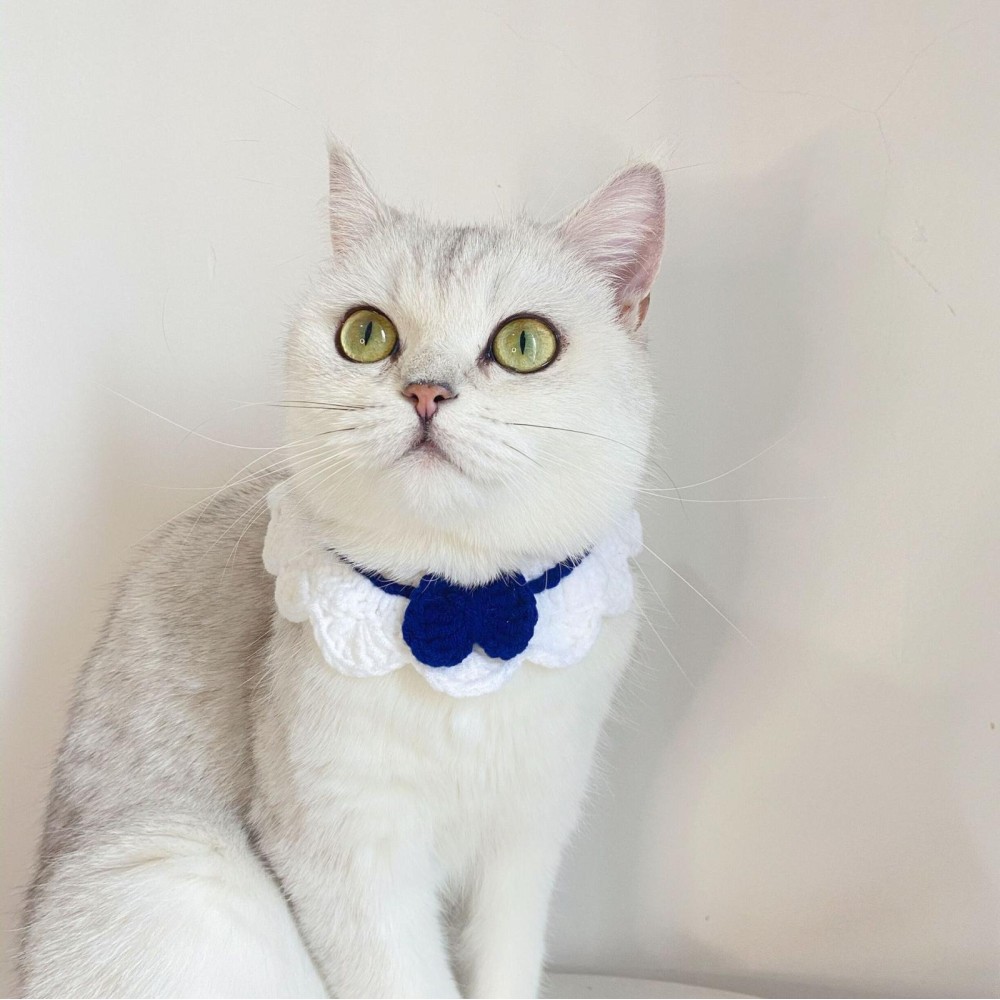 Handmade Woolen Knitting Adjustable Flower Bow Knot Cat Dog Bib Accessories Collar, Size:M 25-35cm(White)