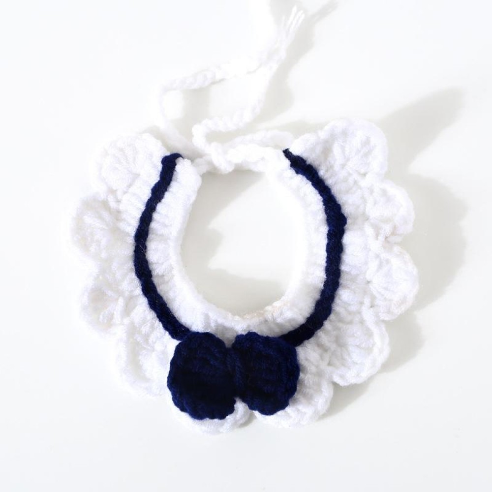 Handmade Woolen Knitting Adjustable Flower Bow Knot Cat Dog Bib Accessories Collar, Size:M 25-35cm(White)