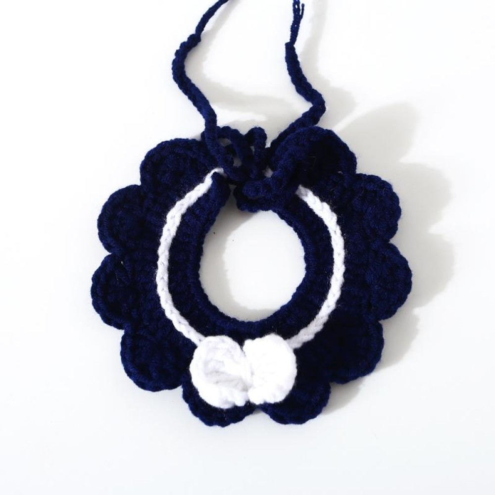 Handmade Woolen Knitting Adjustable Flower Bow Knot Cat Dog Bib Accessories Collar, Size:M 25-35cm(Navy Blue)