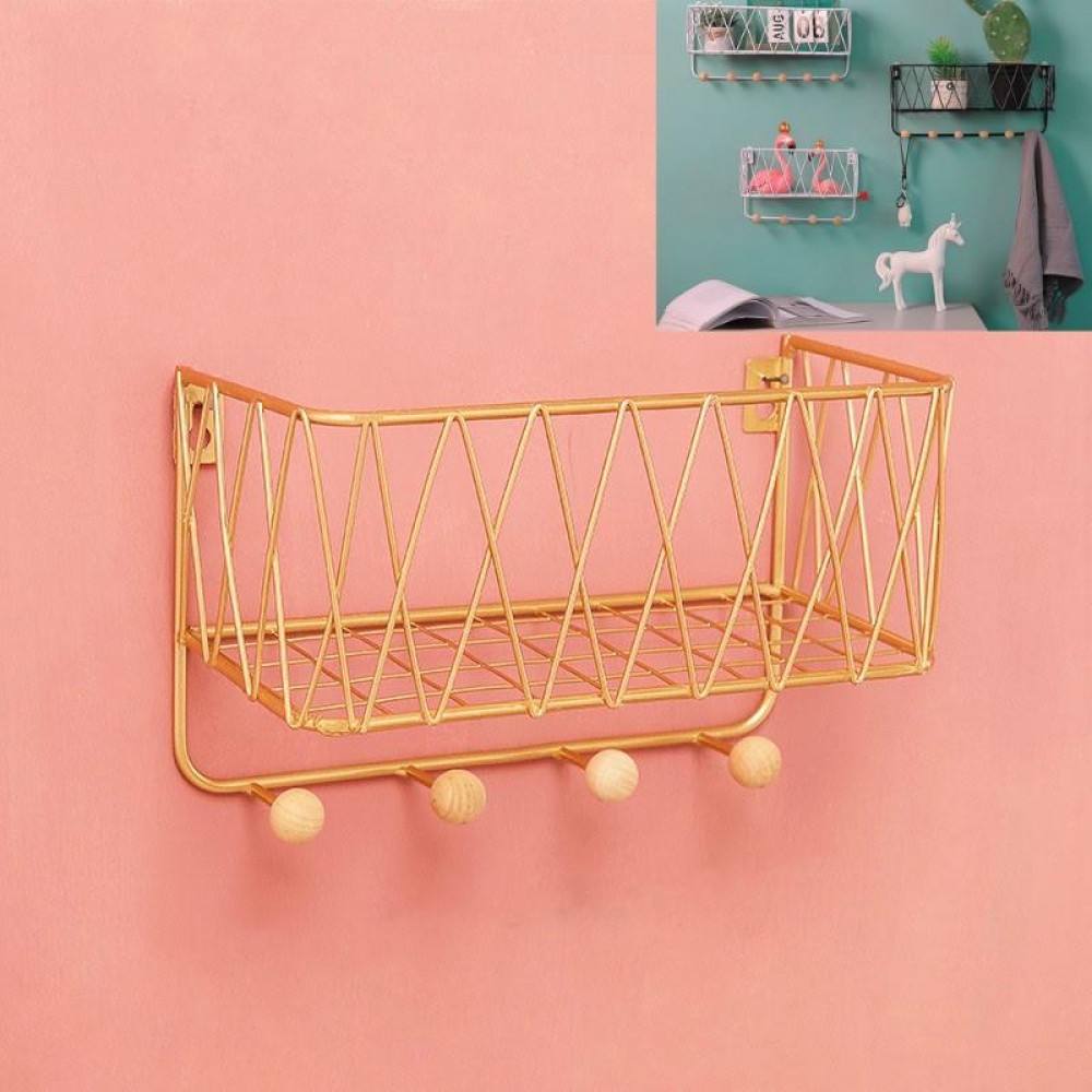 Wall Hook Rack Home Wall Decoration Creative Multifunctional Partition Wrought Iron Rack, Size:Small(Gold)