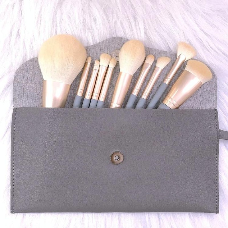 10 PCS / Set Makeup Brush Corn Silk Fiber Hair Loose Powder Brush Face And Eye Makeup Brush, Style:With Gray Bag