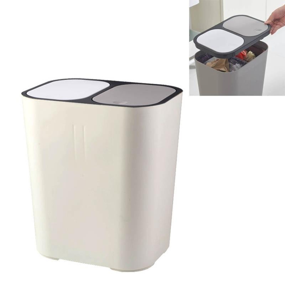 Dry And Wet Classification Press Trash Can Household Kitchen Paper Basket(White)