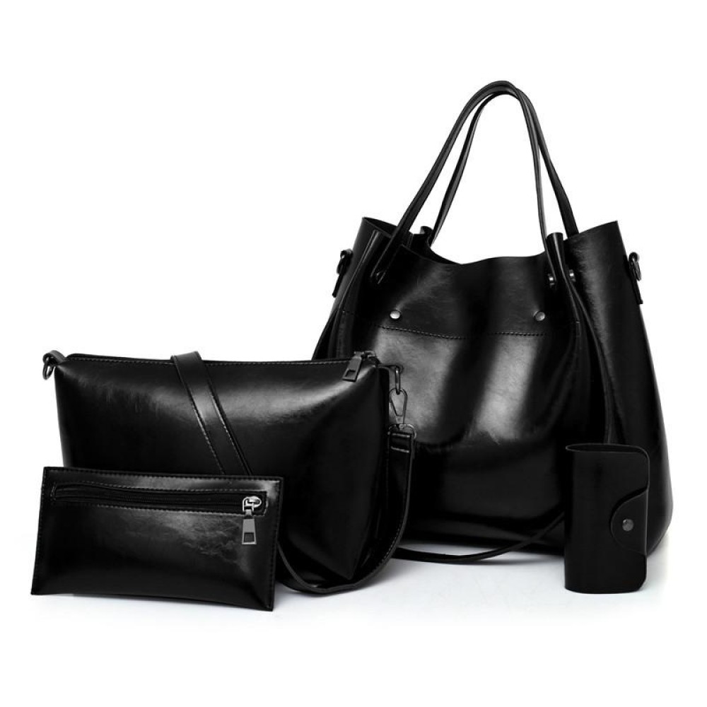 4 in 1 Ladies Retro Handbag Fashion Large Capacity Sub-Diagonal Bucket Bag(Black)