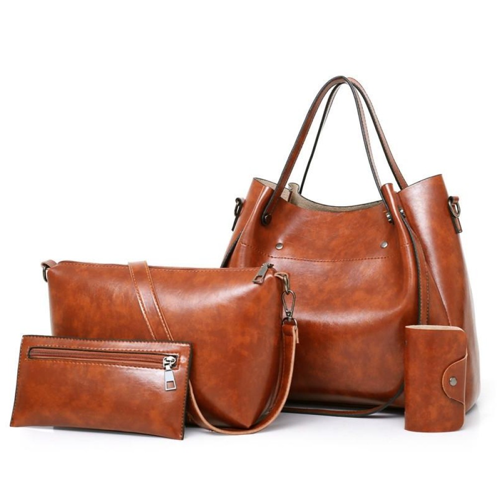 4 in 1 Ladies Retro Handbag Fashion Large Capacity Sub-Diagonal Bucket Bag(Brown)