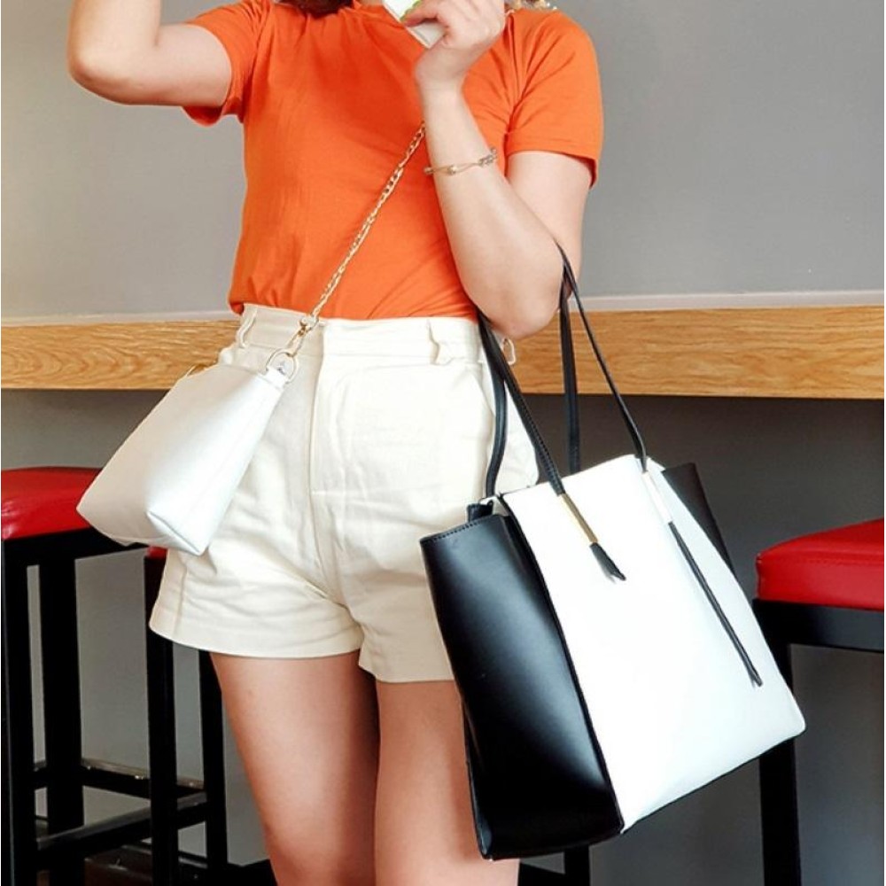4 in 1 Fashionable Simple Suit Bag Messenger Large Capacity Handbag(White)