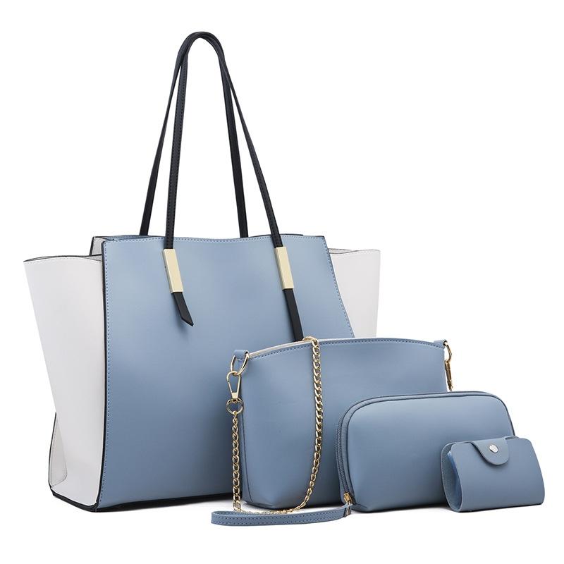 4 in 1 Fashionable Simple Suit Bag Messenger Large Capacity Handbag(Blue)