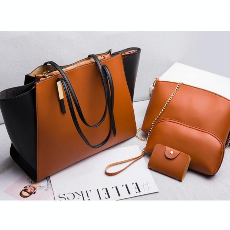 4 in 1 Fashionable Simple Suit Bag Messenger Large Capacity Handbag(Brown)