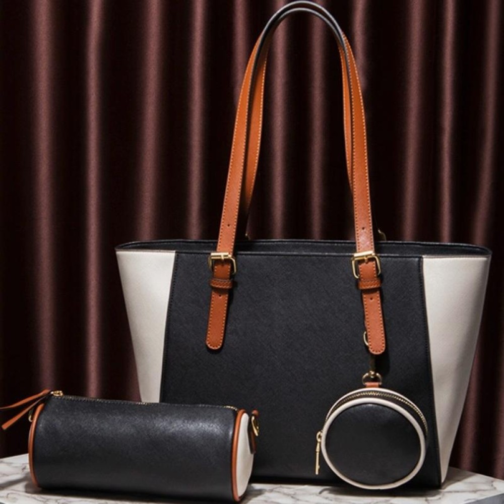 3 in 1 Fashion Simple Lady Diagonal Large Capacity Handbag(Black)