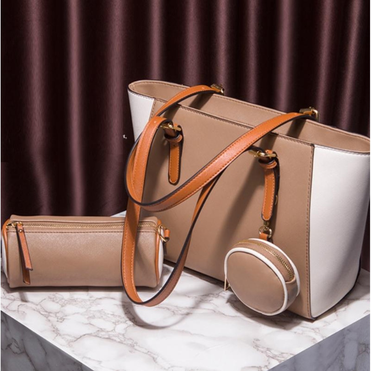 3 in 1 Fashion Simple Lady Diagonal Large Capacity Handbag(Coffee)