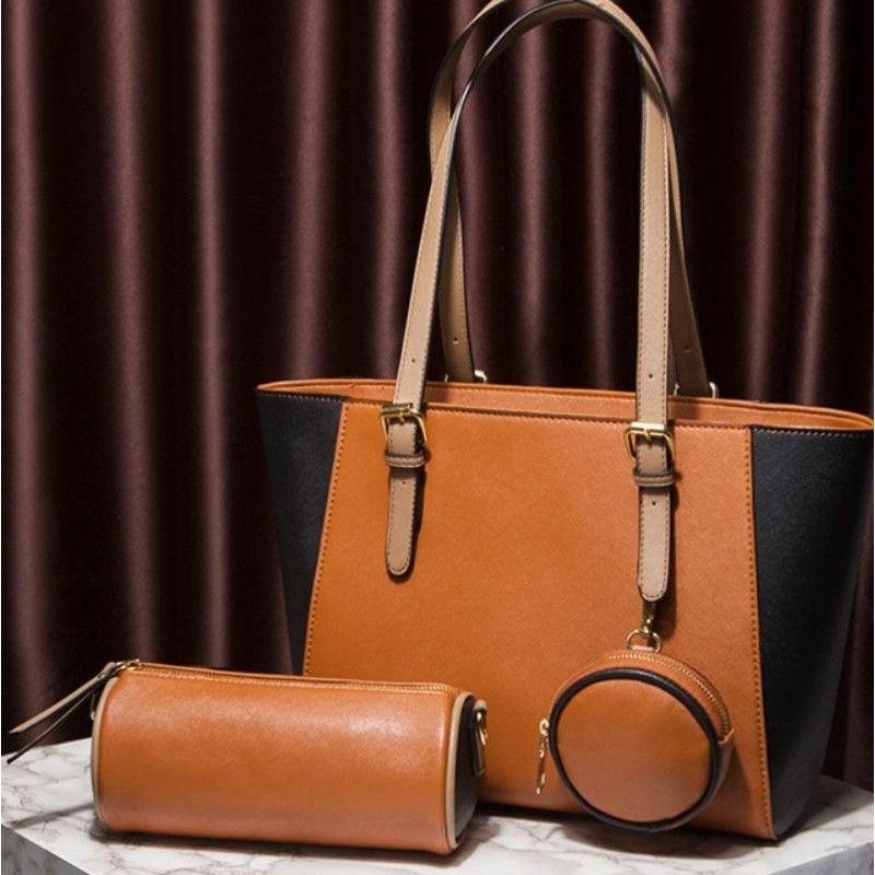 3 in 1 Fashion Simple Lady Diagonal Large Capacity Handbag(Brown)