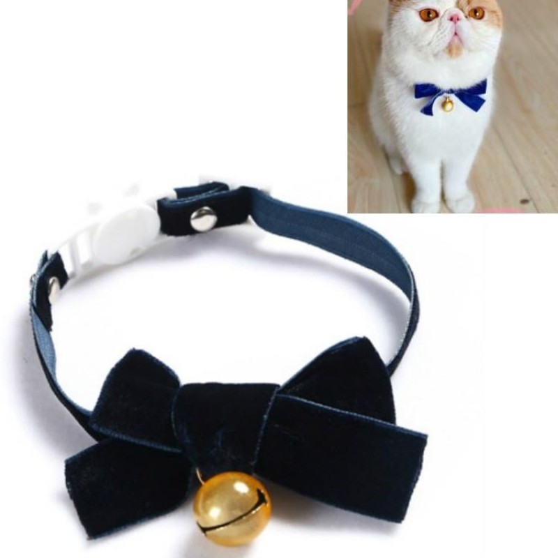Velvet Bowknot Adjustable Pet Collar Cat Dog Rabbit Bow Tie Accessories, Size:S 17-30cm, Style:Bowknot With Bell(Blue)