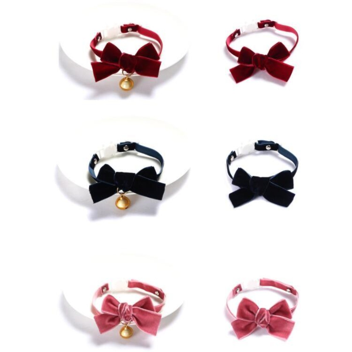 Velvet Bowknot Adjustable Pet Collar Cat Dog Rabbit Bow Tie Accessories, Size:S 17-30cm, Style:Bowknot With Bell(Blue)