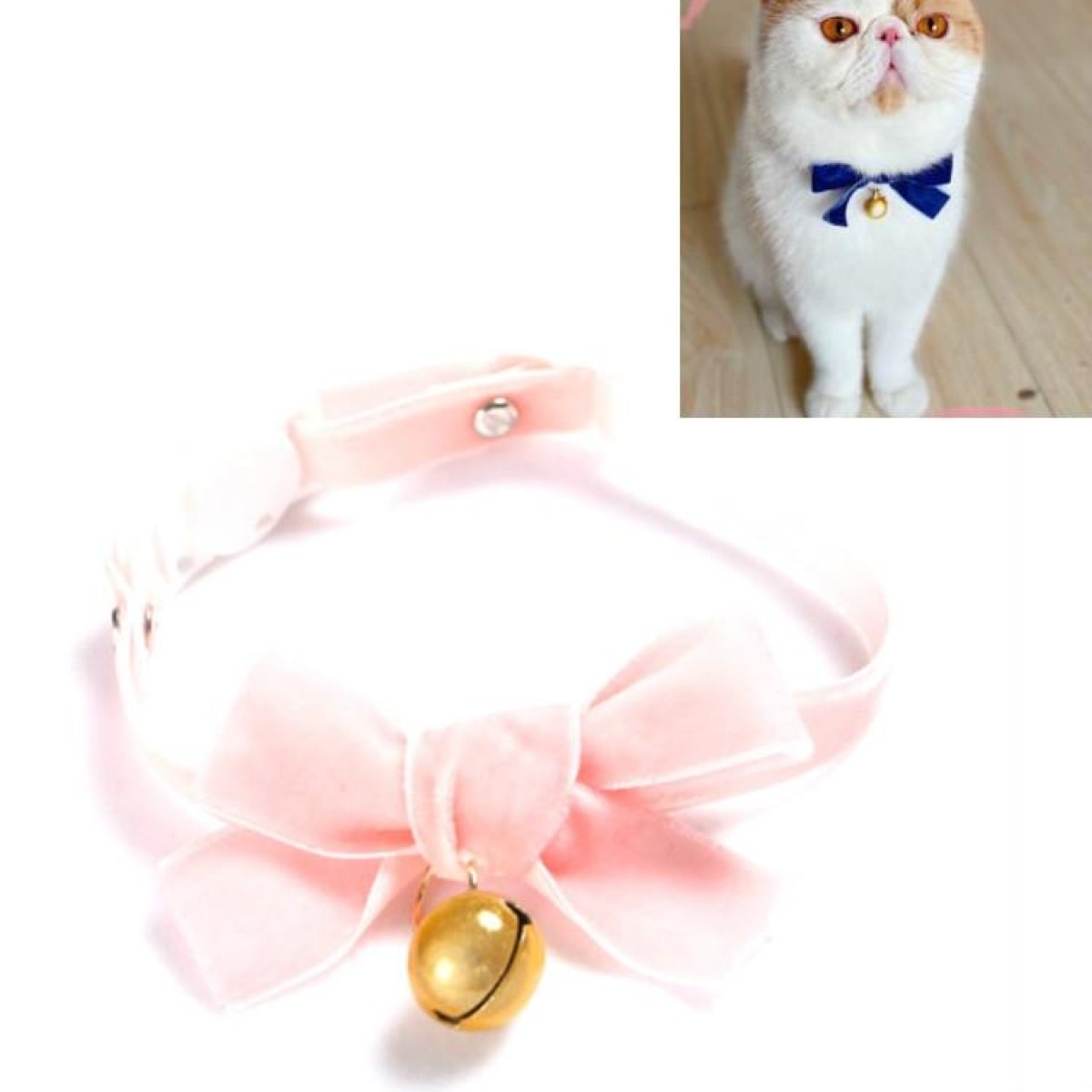 Velvet Bowknot Adjustable Pet Collar Cat Dog Rabbit Bow Tie Accessories, Size:S 17-30cm, Style:Bowknot With Bell(Pink)